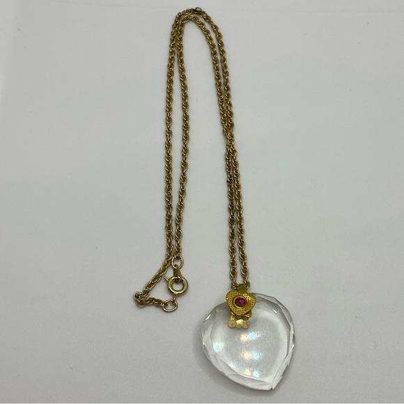 Clear Heart Crystal Pendant With Red Rhinestone And Chain - Picture 7 of 13